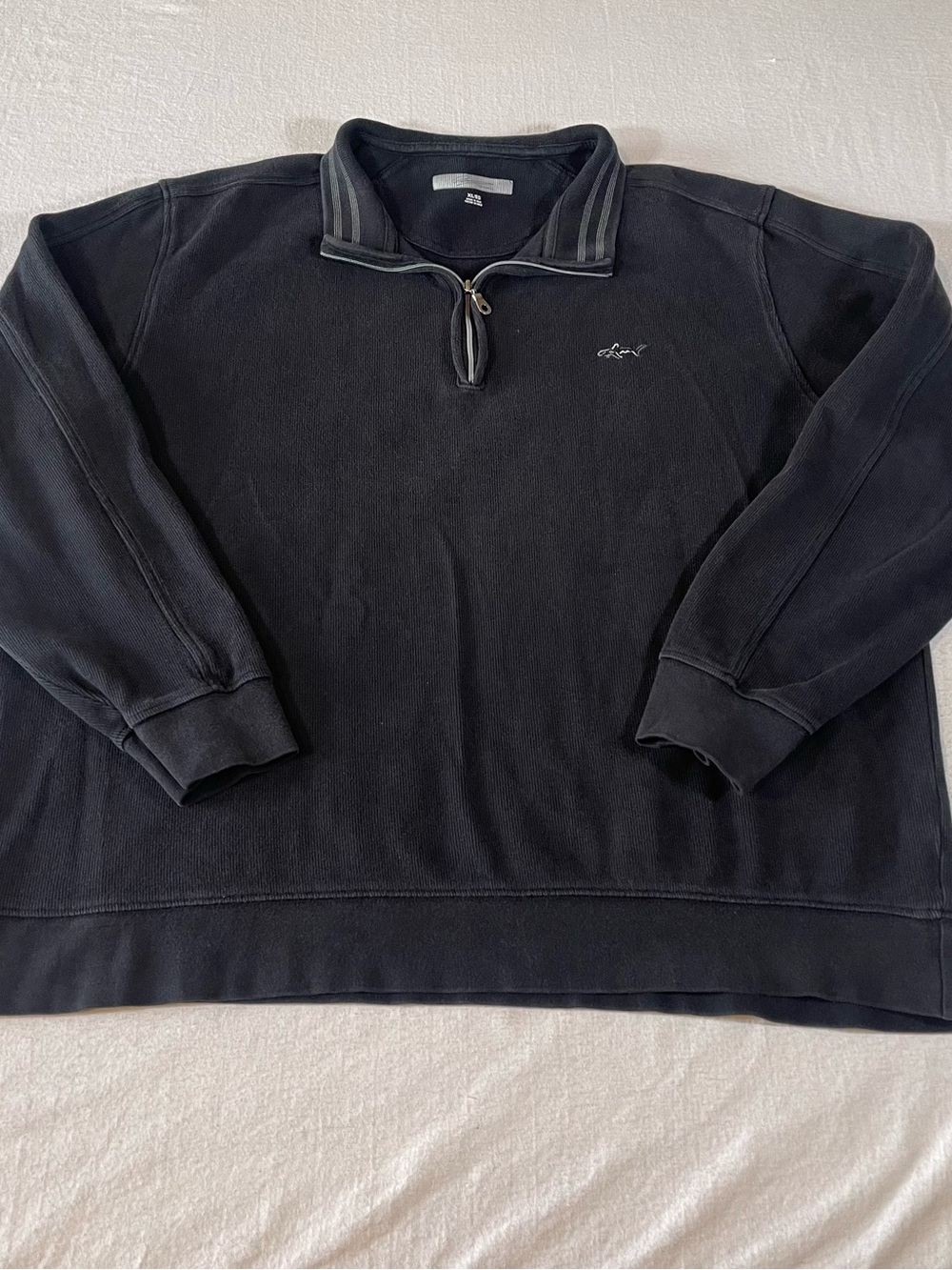 Greg Norman Collection Black Quarter-Zip Pullover with Contrast Trim Shark Logo
